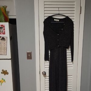Black Shimmery Cardigan and Dress Set, One Piecw